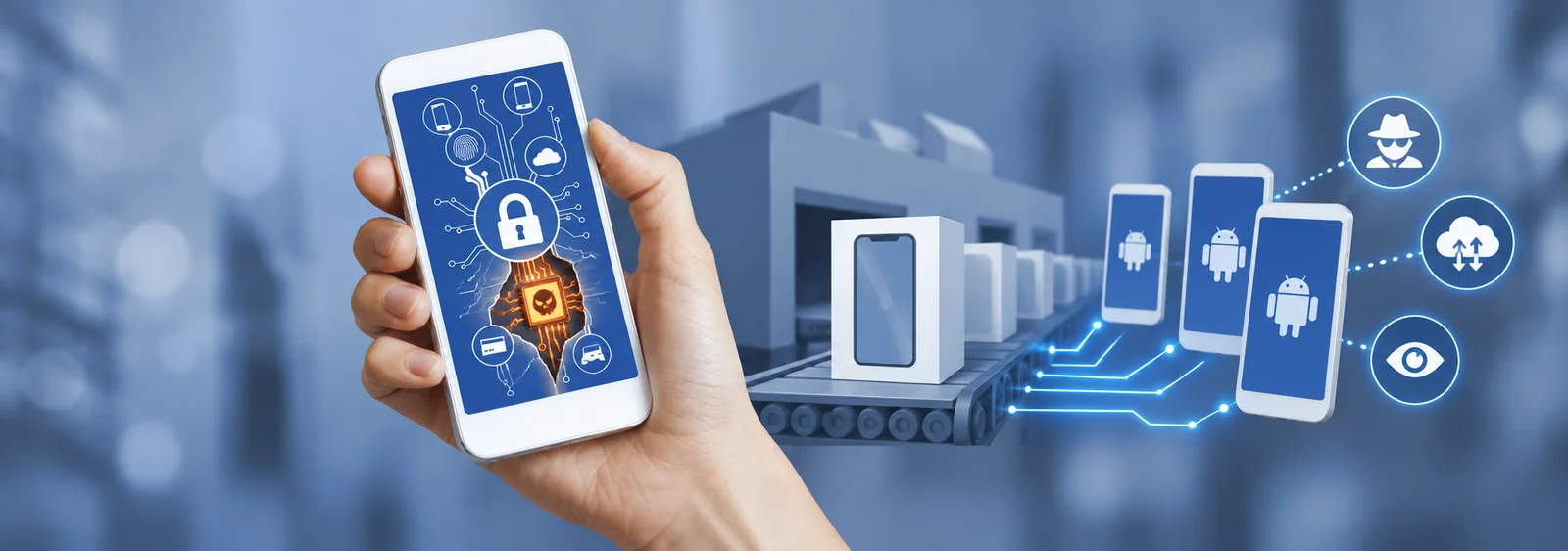 A phone with a hidden malicious chip beside factory-packaged connected devices